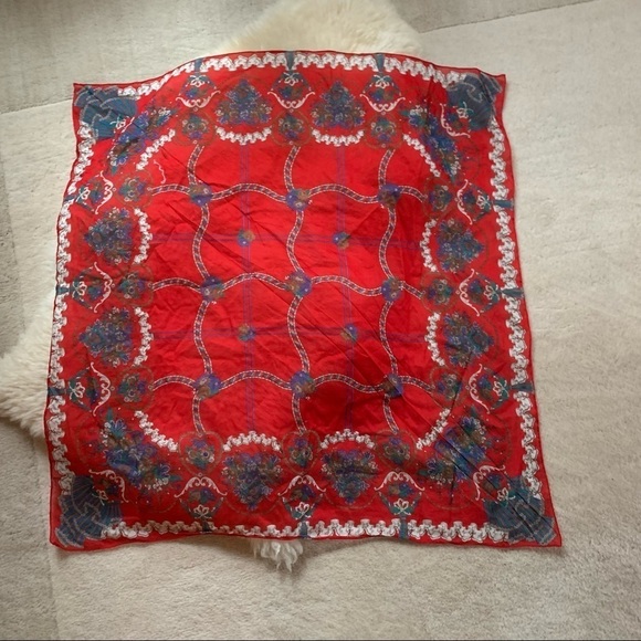Vintage Hand Edge Rolled Silk Blend Colorful Floral Calico Scarf - Picture 1 of 4